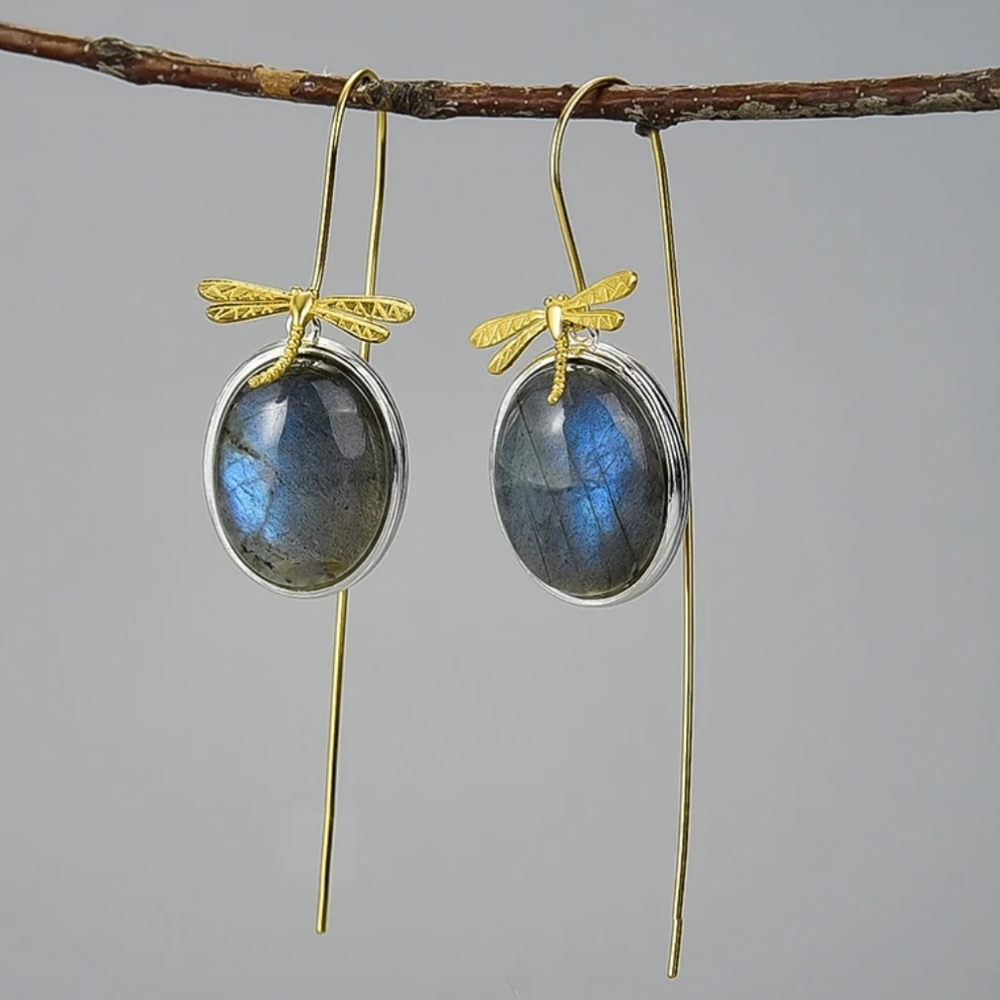 925 Sterling Silver Labradorite Dragonfly 2 In One Earrings